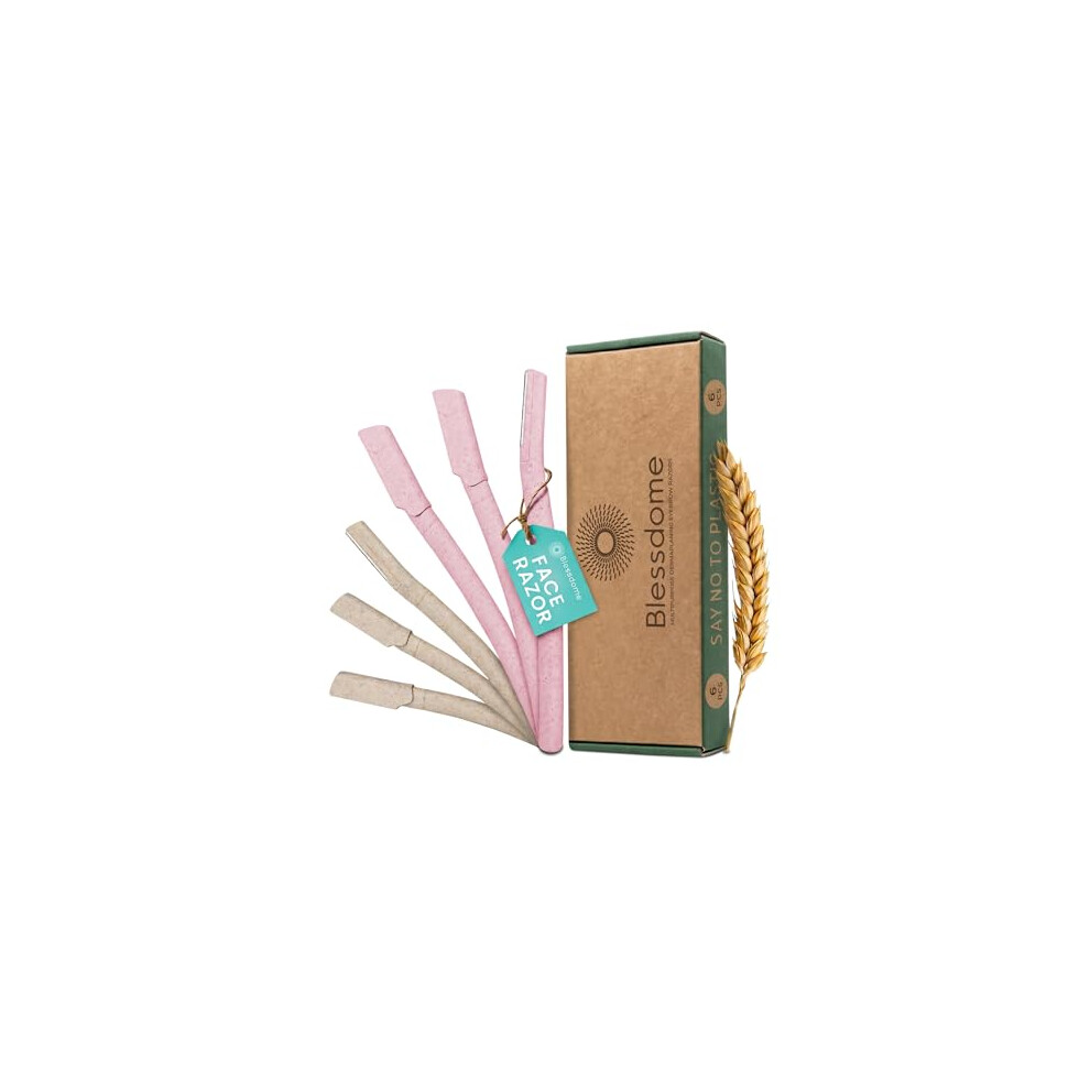 Blessdome 6Pcs Biodegrable Wheat Straw Dermaplaning Blades For Face - Peach Fuzz Eyebrow Razor Shaper | Exfloating Dermaplane Hair Removal Tool - Eco