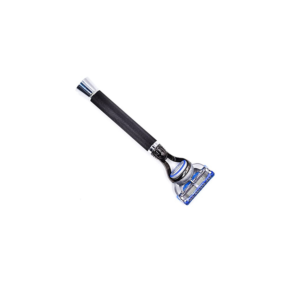 Parker Safety Razor Parker Deluxe Black Fusion Compatible Razor With Long Textured Handle Chrome