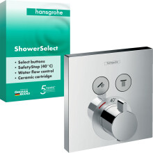 hansgrohe ShowerSelect - thermostat conceiled, bathroom tap with safety stop at 40 ?C, thermostat square, mixer tap for 2 functions, chrome, 15763000