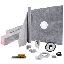 VEVOR Shower Curb Kit, 48"x48" Watertight Shower Curb Overlay with 4" PVC Central Bonding Flange, 4" Stainless Steel Grate, 2 Cuttable Shower Curb and