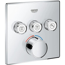 GROHE SmartControl - Square Concealed Mixer for Shower or Bath (3 Valves, Set for Final Installation for GROHE Rapido SmartBox, Push Button for