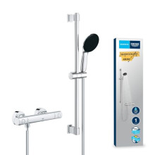 GROHE Precision Get - Exposed Thermostatic Shower Set (Round 11 cm Hand Shower", "Rain Spray, Shower Hose 1.75 m, Rail 60cm, Safety Features, Water