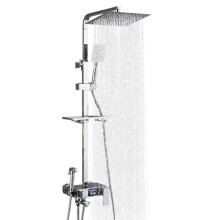 Thermostatic Shower Mixer, Intelligent Digital Display Home Shower Set, Square Bathroom Shower Mixer, 20cm Square Overhead Rainfall Shower, with