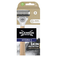 Wilkinson Sword - Hydro 5 Skin Protection Premium Edition Razor - 5-blade razor - Pack with 1 wooden handle and 1 head