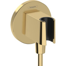 hansgrohe FitFix S - Shower Outlet Elbow with Shower Head Holder, Shower Hose Connector with Shower Holder, Polished Gold Optic, 26888990