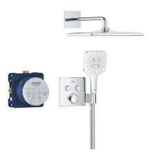 GROHE Precision SmartControl - Concealed Shower System with 2 Valves Thermostat (Mono 31 cm Cube Head Shower, SmartActive 13 cm Cube Hand Shower 3