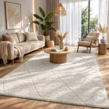 the carpet Bahar Shaggy Elegant Designer Living Room Rug, Soft & Easy-Care High Pile Living Room Rug in Cream Diamond 240 x 340 cm