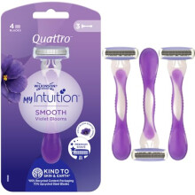 Wilkinson Sword Quattro My Intuition Smooth Violet Blooms Disposable Razor for Women with 4 Moisturising Blades, Hair Removal Razor for Sensitive
