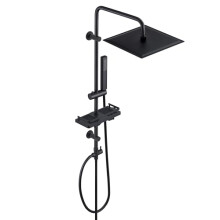 Görbach Stainless Steel Shower Column - Black Hydromassage with Rain Shower and Holder Square Shelf 30 x 30 cm