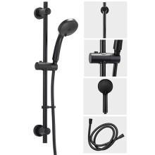 Croydex Presion Black Shower Riser Rail Kit - Black Shower Head with 5 Spray Patterns, 68cm Riser Rail, 1.75m Reinforced Stainless Steel Hose and