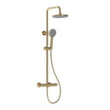 Bristan Buzz Thermostatic Diverter Bar Mixer Shower - Exposed Safe Touch Brushed Brass Shower Mixer with Round Fixed Shower Head, Hose, and Multi