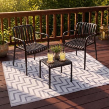 JSH Classic Pattern Outdoor Floor Rugs | Woven Wool-Look Anti-Slip Plastic Garden Mat | Various Designs Leaf Nature Zig-Zag Hard Wearing Heavy Duty |