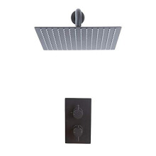 Milano Nero Thermostatic Mixer Valve 300mm Wall Mounted Square Rainfall Shower Head - Black