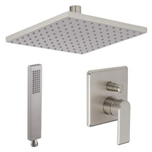 Milano Hunston Manual Mixer Valve 200mm Square Wall Mounted Shower Head Handset - Brushed Nickel