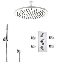 Milano Mirage Thermostatic Mixer Valve 300mm Round Shower Head Handset Body Jets - Chrome