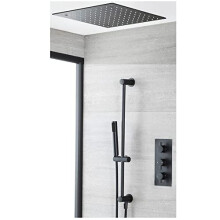 Milano Nero Thermostatic Mixer Valve Recessed Shower Head Handset Riser Rail - Black