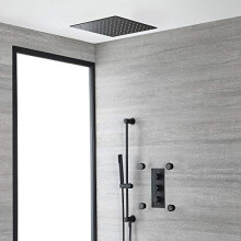 Milano Nero Thermostatic Valve Ceiling Mounted Shower Head Handset Riser Rail Body Jets - Black