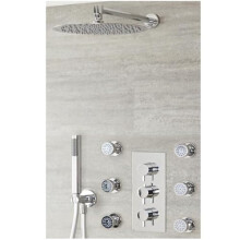Milano Mirage Thermostatic Mixer Valve 300mm Round Shower Head Handset Body Jets - Chrome