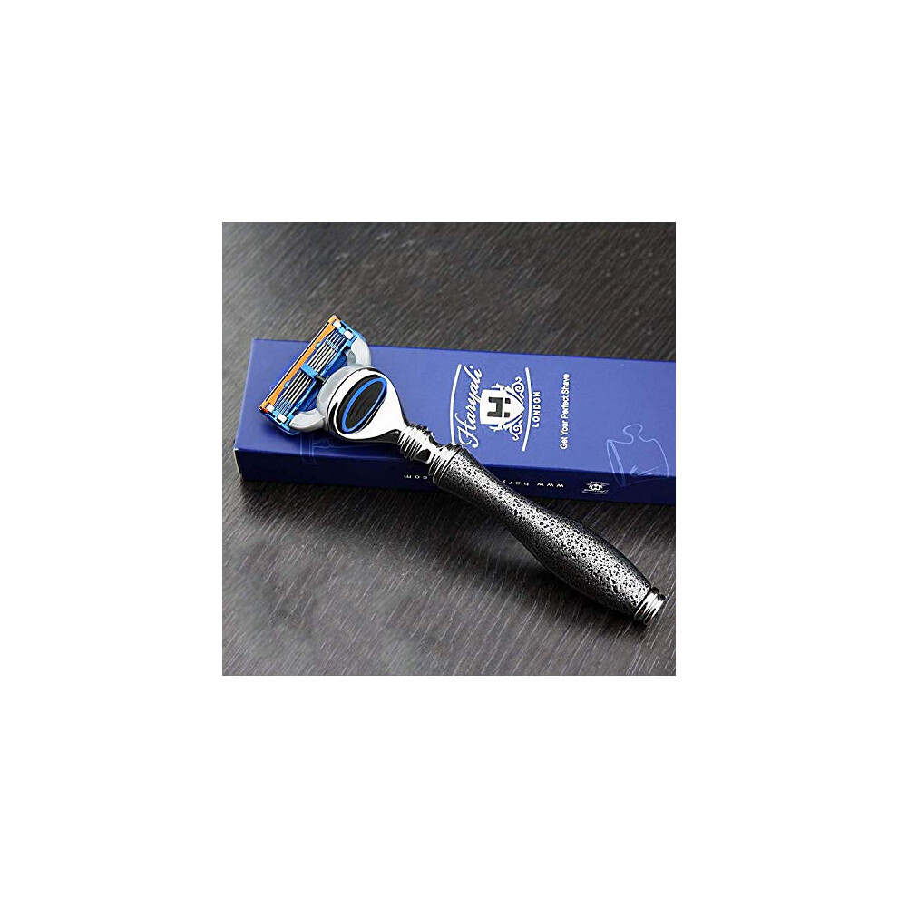 Haryali London Premium Gillette Fusion Compatible Razor For Men Wet Shaving With Silver Handle Antique Inspired | Shaving Brush Razor For Him
