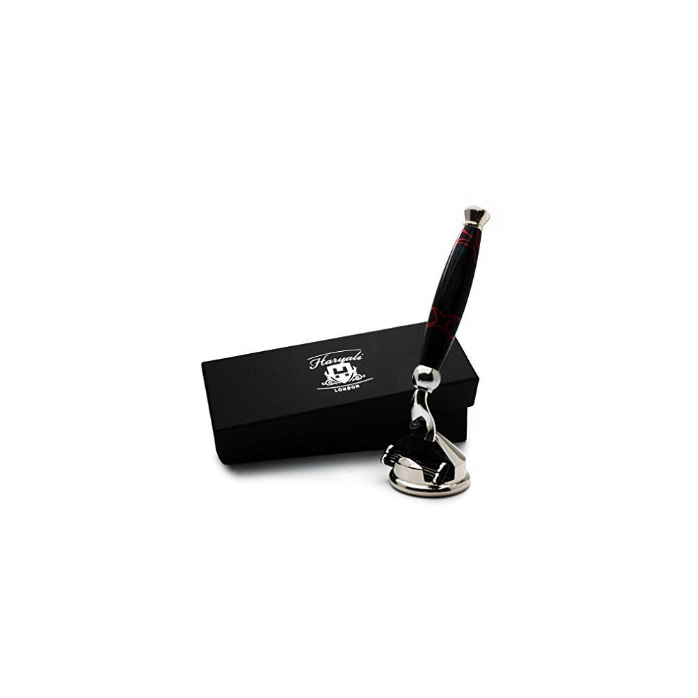 Haryali London , Lille 3 Edge Razor With Shaving Razor Stand Holder| Black & Red Designed Handle Shaving Razor With Compact Stainless Steel Stand | Wet