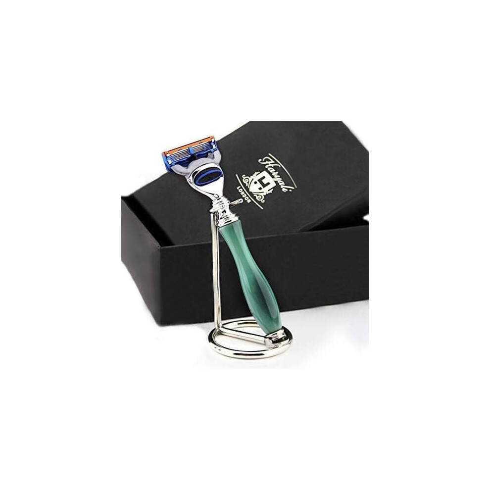 Haryali London 5 Edge Cartridge Compatible Razor Set - Resin Handle With Stainless Steel Chrome Stand - Wet Shaving Kit For Men - Perfect Grooming