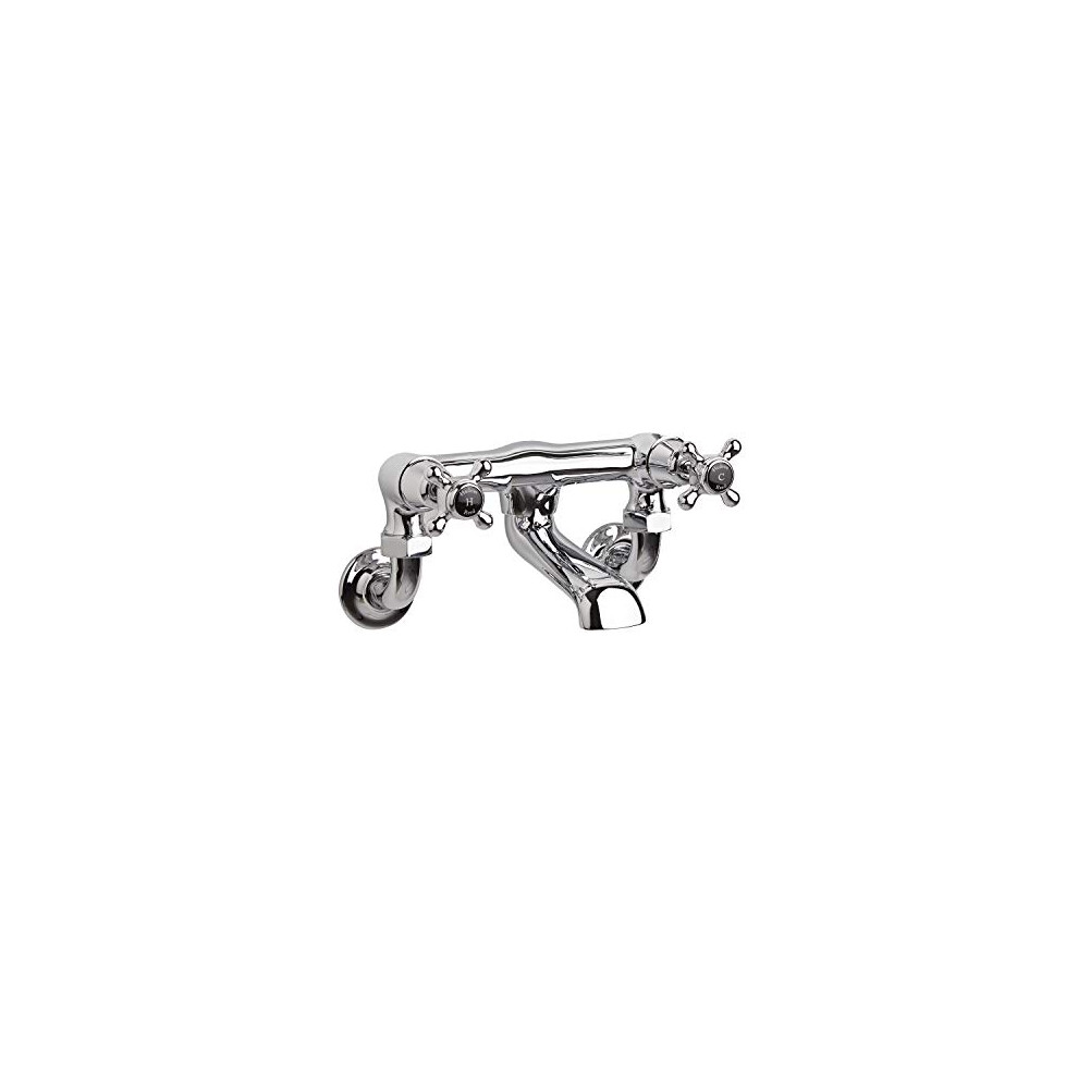 Old London Bc403dxwm Topaz | Traditional Bathroom Wall Mounted Bath Filler With Crosshead Handles And Domed Collars, 142Mm X 262Mm, Chrome/Black 5056211853251