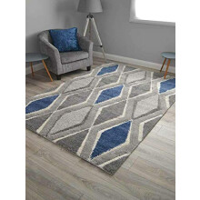 Thick Heavy Quality Soft Fiesta Diamond Rugs Small Extra Large Shaggy Area Floor Mats (Grey Blue, 160cm x 230cm)