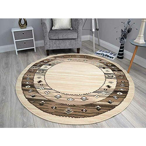 RSM RUGS Small Medium Large Beige Cream Pattern Round Circle Circular Floor Rugs Cheap UK