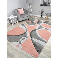 RSM RUGS New Blush Pink Grey Rugs UK Swirl Design Small Medium Extra Large Size Floor Mat