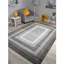 RSM RUGS New Grey Silver Modern Small Large Thick Soft Floor Mat Rugs Plain Centre Border