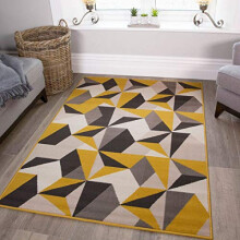 Modern Thick Geometric Area Rug Grey Ochre Yellow Kaleidoscope Living Room Lounge Hallway Bedroom Area Rugs 80cm x 150cm