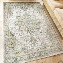 Large Traditional Antique Floral Medallion Sage Green Lounge Living Room Carpet Rug Classic Oriental Cream Moroccan Distressed Hallway Bedroom Kitchen