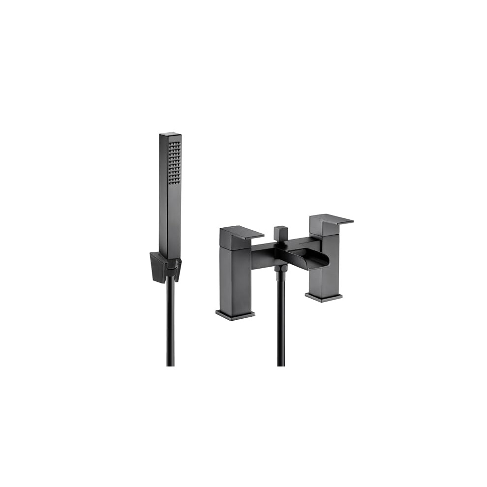 Veebath Kinetic Square Waterfall Bath Shower Mixer Â Matt Black Finish, Dual Lever Control, G1/2" Bsp Inlet, Square Showerhead & Handheld Shower, 5056066406961