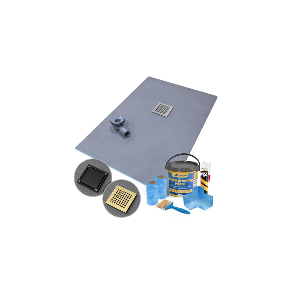 Photos - Other Bathroom Accessories Thermopanel Wet Room Shower Tray Former Offset Square Drain Gold Black Stainless Steel Grate - 1200 x 900 x 20mm, Leaf Patte
