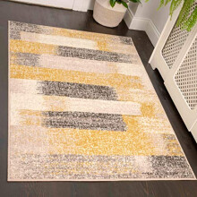 Durable Abstract Ochre Grey Striped Extra Large Living Room Carpet Rug Distressed Yellow Mustard Slate Painterly Lounge Bedroom Hallway Area Rugs
