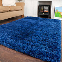 Modern Thick Navy Shaggy Area Rug Royal Dark Blue Durable Super Soft Fluffy Shag Rugs Living Room Lounge Bedroom 80cm x 150cm