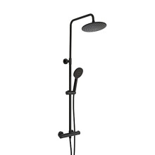 Milano Nero Round Thermostatic Bar Mixer Valve Fixed Rainfall Shower Head Handset - Black