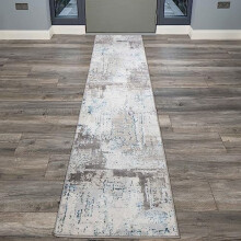 Luxury Denim Silver Abstract Hallway Runner Rug Grey Metallic Blue Pinterly Carpet Stain Resistant Textured Soft Bedroom Living Room Designer Area
