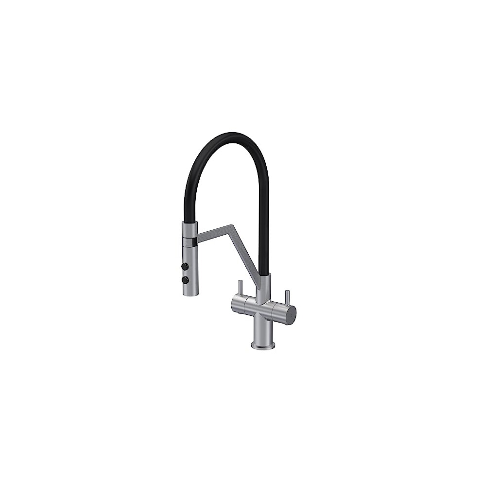 Nuie Kra605dl Ravi Mono Mixer Kitchen Tap With Dual Lever Handles, 436Mm, Brushed Nickel 5056678400999