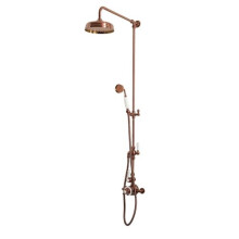 Milano Elizabeth Rigid Riser Thermostatic Mixer Valve Round Shower Head Handset - Copper
