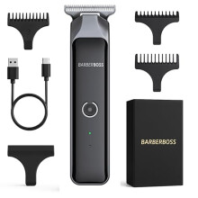 BarberBoss Cordless Hair Trimmer for Men, Beard T-Blade Groomer, Waterproof Grooming Kit with 4 Guide Combs, LCD Display, USB Fast Charging, Face &