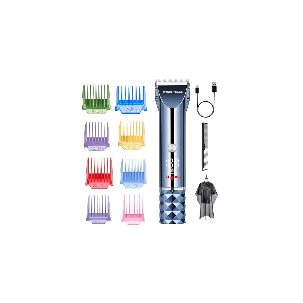 Barberboss MenâS Rechargeable Hair & Beard Trimmer, Cordless Turbo Speed Clipper With Led Display, Adjustable Blade & 8 Comb Guards, MenâS