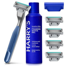 Harry's Plus - Starter Set for Men (Tide) - Premium Handle with 5 Razor Refills, 60ml Foaming Shave Gel and Travel Blade Cover