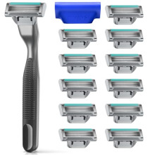 Harry's Plus Razors for Men - Value Pack (Black) - 1 Handle with 13 Razor Refills and Travel Blade Cover