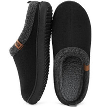MERRIMAC Men's Warm Comfortable Non-Slip Black Slippers 45-46 EU — mens winter slippers, merrimac slippers, slip on slippers, mens black slippers