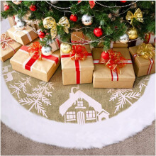 Dekorative Teppichunterlage für den Weihnachtsbaum Kunstfell Rund 122 cm Festlich Beige — weihnachtsbaum matte 122 cm, weihnachtsteppich beige