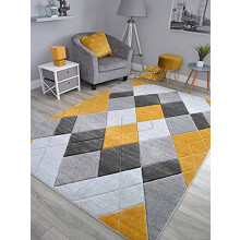 New Hand Carved Ochre Gold Grey Mustard Black Silver Small Extra Large Size House Rugs Cheap (Gold Diamond, 60cm x 110cm)
