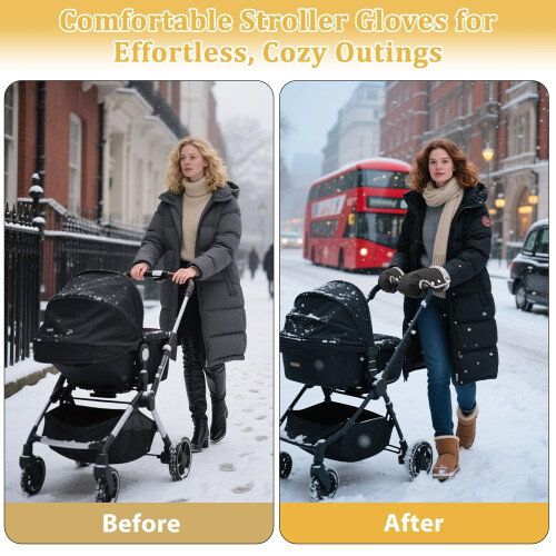 Pram Gloves for Stroller, Universal Warm Fleece Hand Muff, Waterproof 2