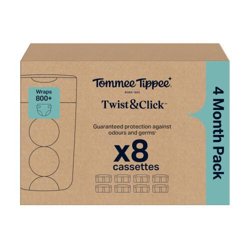 Tommee Tippee Tommee Tippee Twist & Click Nappy Bin Refill Cassettes Pack of 8 1