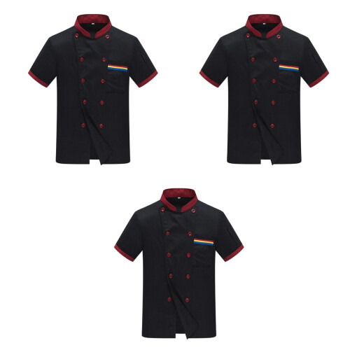 3Pièces Chemise Chef Courtes Premium Noir 1